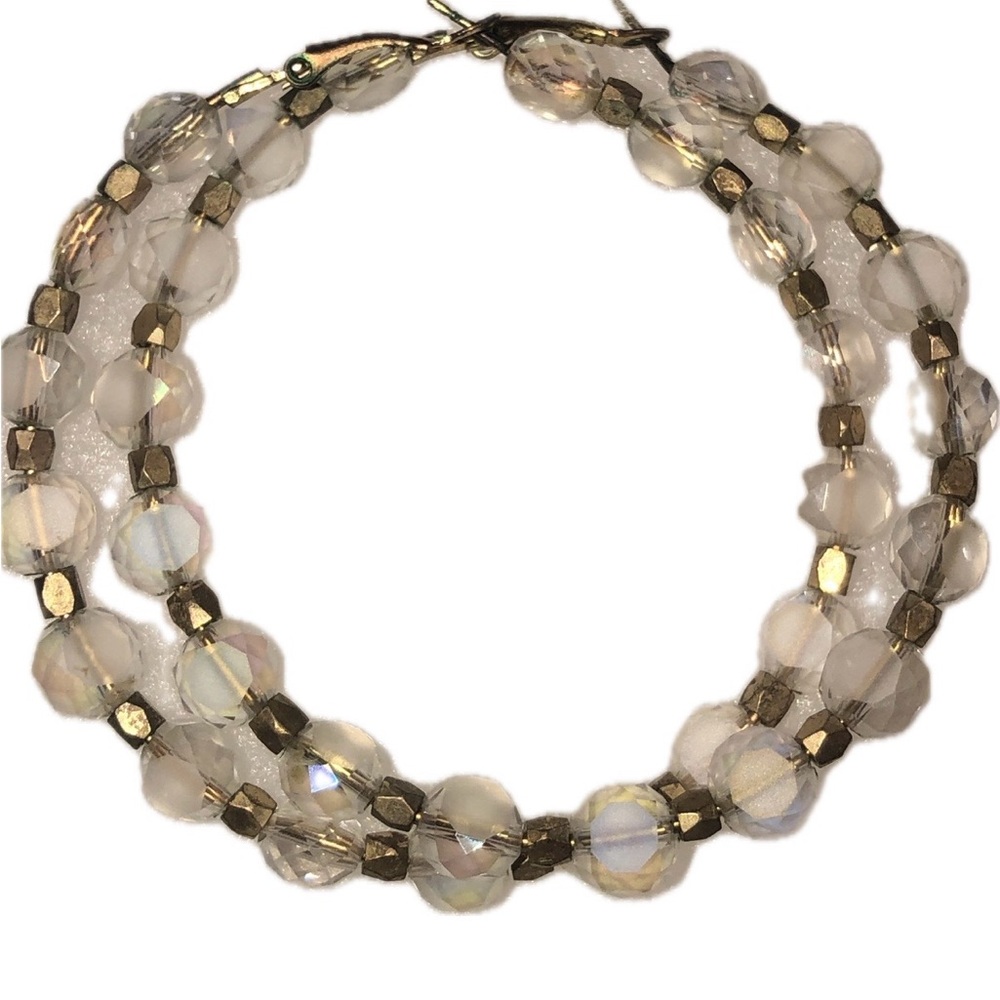 Sparkly Hand Made Clear and Gold Hoop Earrings